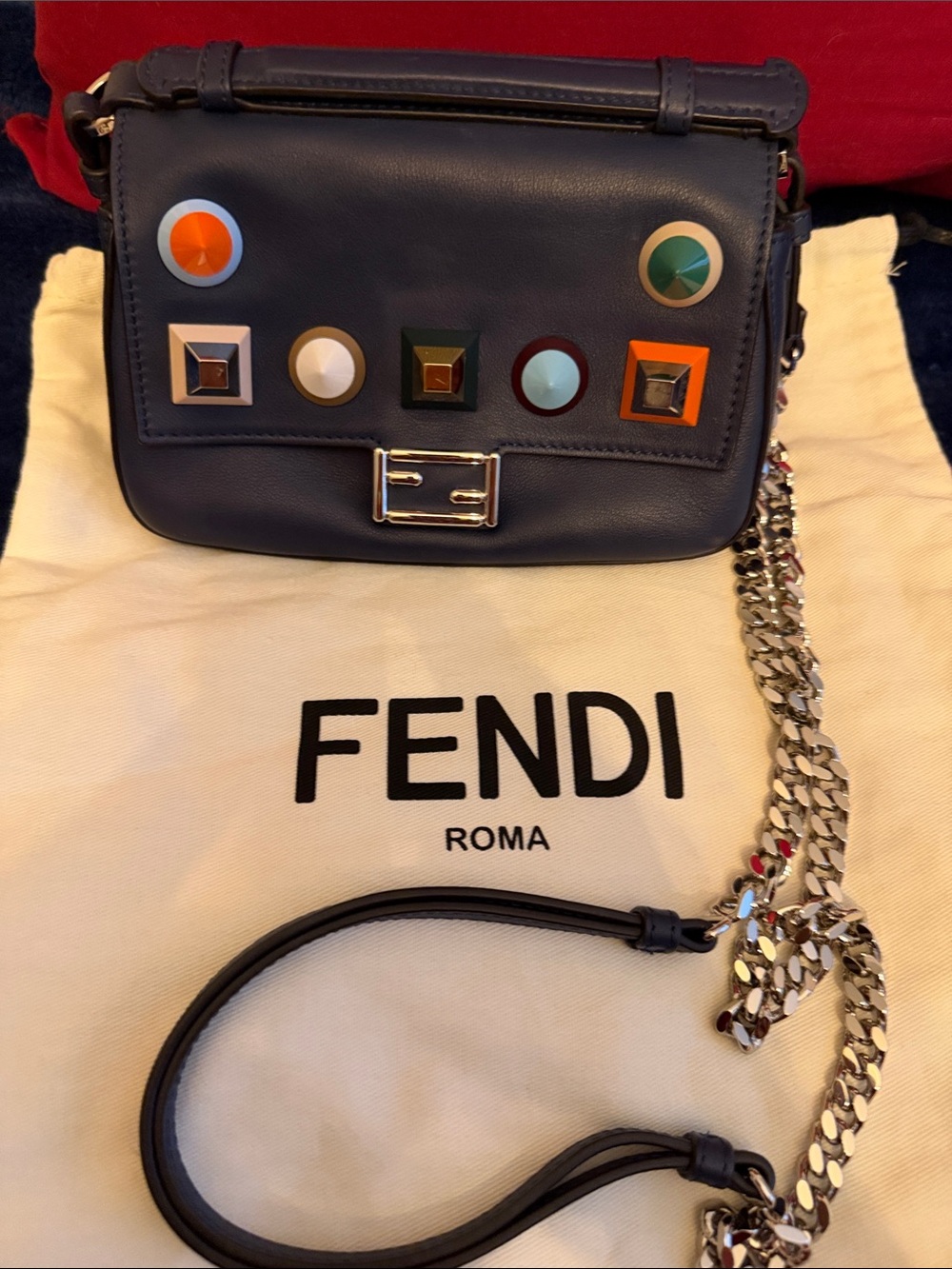 Fendi double micro baguette with colorful geometric studs